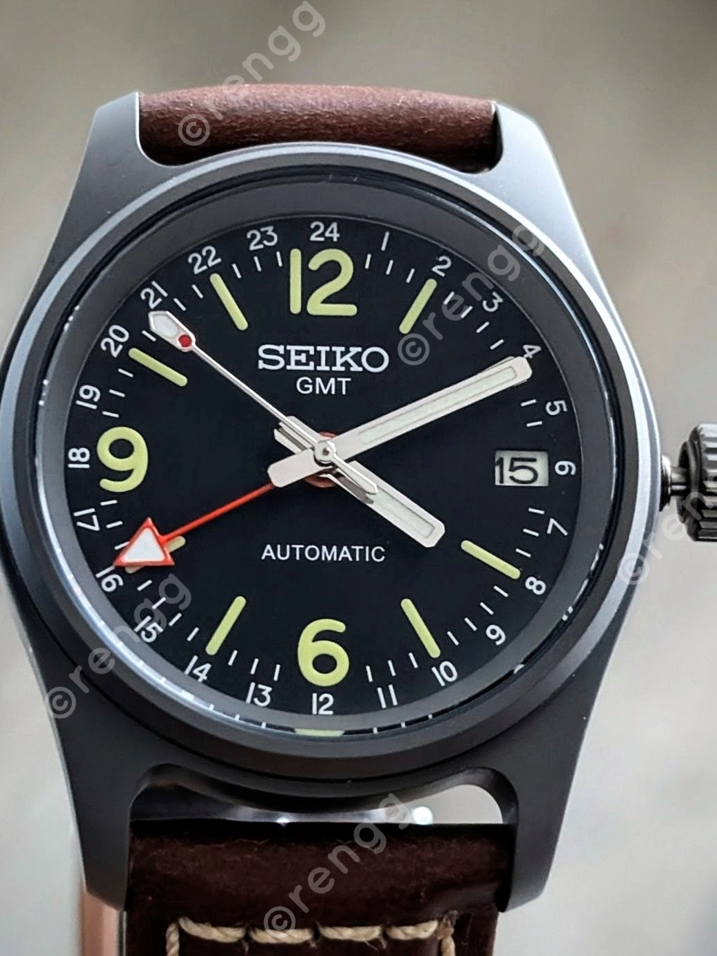 Titanium Seiko Gmt Automatic Watch Black Sapphire 24jewels Exhibition Excellent